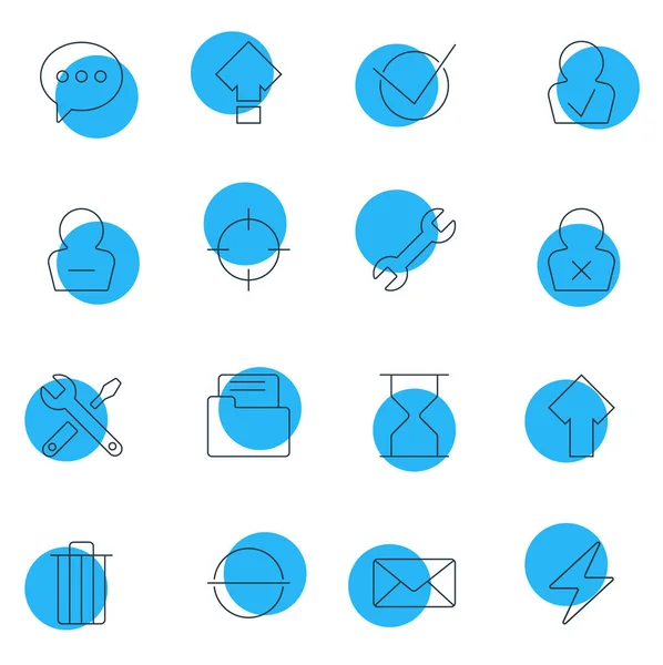 Vectorillustratie van 16 gebruiker pictogrammen. Bewerkbare Pack van zandloper, verboden lid, vuilnis en andere elementen. — Stockvector