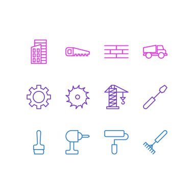 12 yapısını simgeler vektör Illustration. Düzenlenebilir paket Roller, vida, kaldırma ve diğer öğeleri açmak.