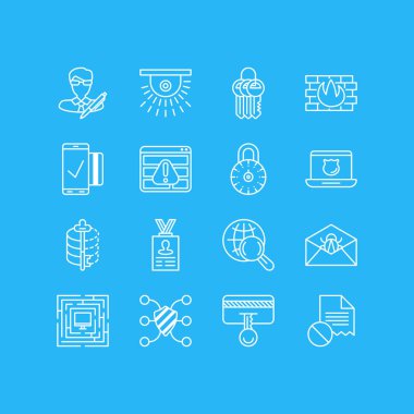 16 koruma simgeler vektör Illustration. Kolay ödeme, güvenlik amacıyla, anahtar toplama ve diğer öğeleri düzenlenebilir paketi.