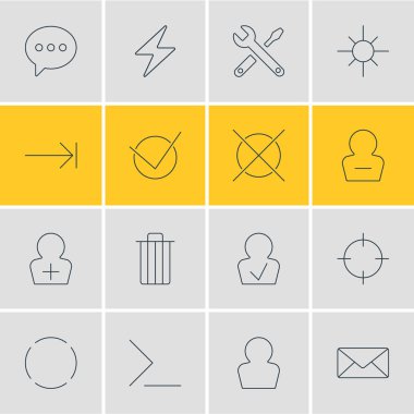 16 UI simgeler vektör Illustration. Tekrar ediyorum, düzenlenebilir paket kayıt hesap, iptal ve diğer öğeleri.