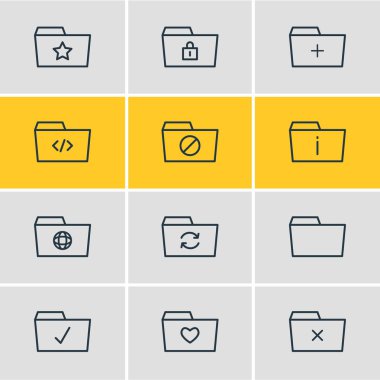 12 dosyası simgeler vektör Illustration. Düzenlenebilir sürüsü tutturulmuş, bilgi, bitmiş ve diğer öğeleri.