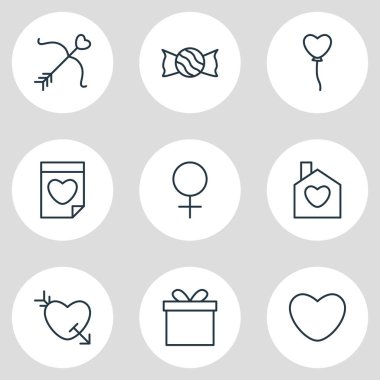 9 Amour simgeler vektör Illustration. Kadın, Hediyelik, ok ve diğer öğeleri düzenlenebilir paketi.