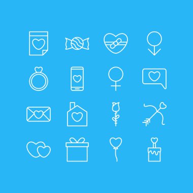 16 Amour simgeler vektör Illustration. Kadın, hediye, erkek ve diğer öğeleri düzenlenebilir paketi.