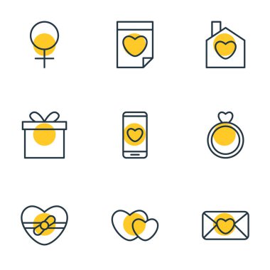 9 aşk simgeler vektör Illustration. Kadın, Hearts, hediye ve diğer öğeleri düzenlenebilir paketi.