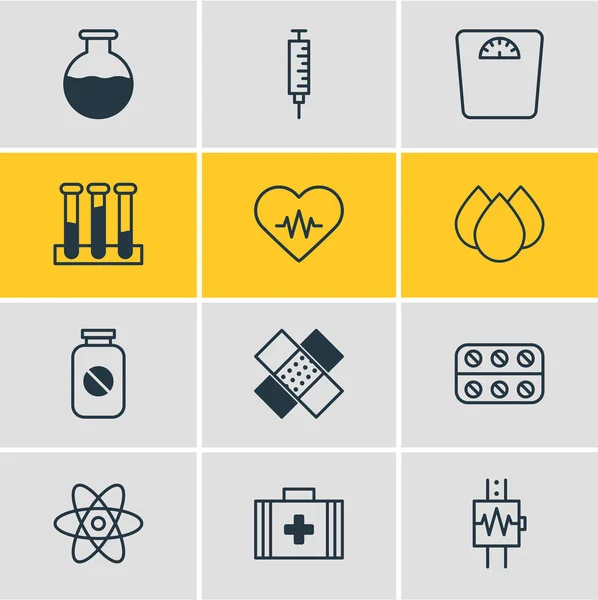 Illustrazione vettoriale di 12 icone di medicina. Pacchetto modificabile di vaccinatore, fiala, trickle e altri elementi . — Vettoriale Stock