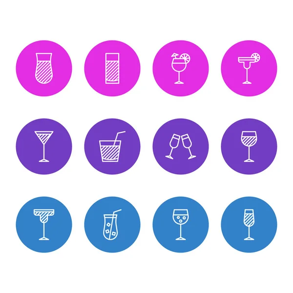 12 italok ikonok vektoros illusztráció. Szerkeszthető Pack üveg, pezsgő, Margarita és egyéb elemek. — Stock Vector