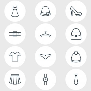 12 giyim simgeler vektör Illustration. Casual, ponpon, abiye ve diğer öğeleri düzenlenebilir paketi.