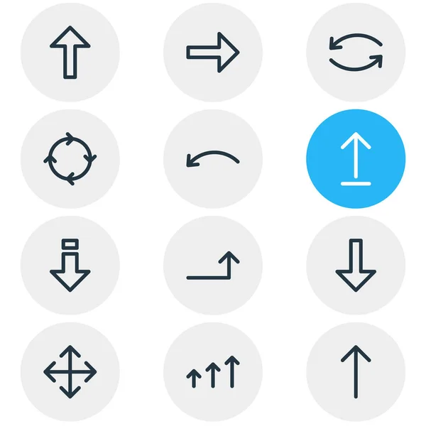 Vectorillustratie van 12 richting pictogrammen. Bewerkbare Pack van verbreden, omlaag, Raise en andere elementen. — Stockvector