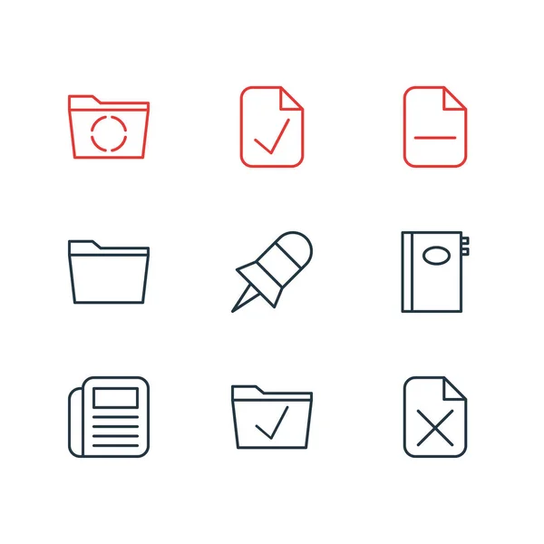Ilustración vectorial de 9 iconos del lugar de trabajo. Paquete editable de menos, diario, hecho y otros elementos . — Vector de stock