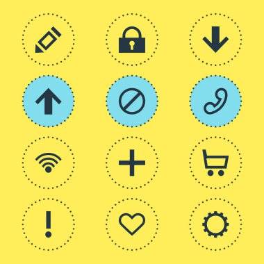 12 arabirim simgeler vektör Illustration. Erişim engellendi düzenlenebilir sürüsü, el arabası, kablosuz bağlantı ve diğer öğeleri.