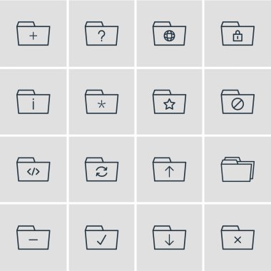 16 dosya simgeler vektör Illustration. Düzenlenebilir sürüsü Plus, klasörler, soru ve diğer öğeleri.