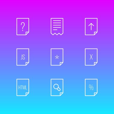 9 dosya simgeler vektör Illustration. Düzenlenebilir paketini kaldır, komut dosyası, soru ve diğer öğeleri.