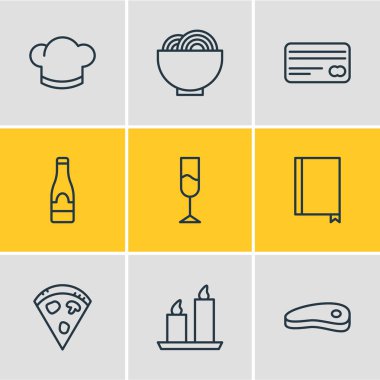 9 Cafe simgeler vektör Illustration. Yangın balmumu, biberli, kase ve diğer öğeleri düzenlenebilir paketi.