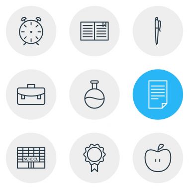 9 eğitim simgeler vektör Illustration. Ders kitabı, tüp, okul ve diğer öğeleri düzenlenebilir sürüsü.