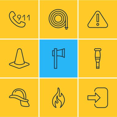 9 çok simgeler vektör Illustration. Kapı, telefon hattı, konik ve diğer öğeleri düzenlenebilir paketi.