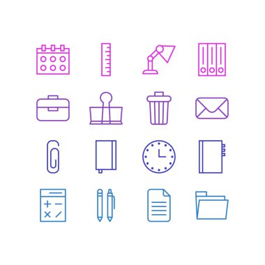 16 araçlar simgeler vektör Illustration. Ciltçi klibi, izle, klasör ve diğer öğeleri düzenlenebilir sürüsü.