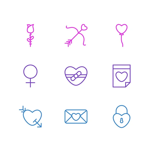 Ilustración vectorial de 9 iconos de la pasión. Paquete editable de cerradura, cupido, mujer y otros elementos . — Vector de stock