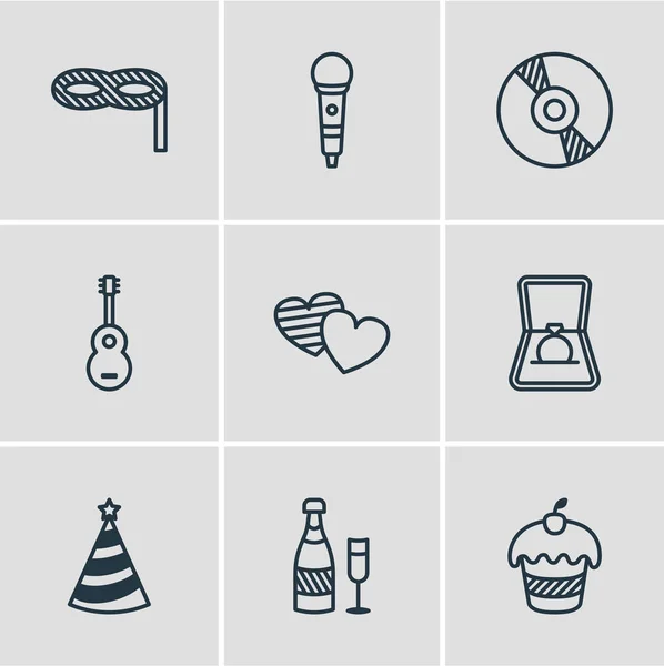 Ilustración vectorial de 9 iconos de banquete. Paquete editable de instrumento musical, tapa, alma y otros elementos . — Archivo Imágenes Vectoriales