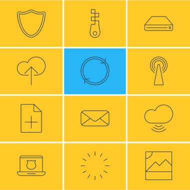 12 ağ simgeler vektör Illustration. Dalga, yenileme, belge ekleme ve diğer öğeleri düzenlenebilir sürüsü.