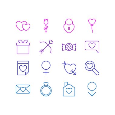 16 aşk simgeler vektör Illustration. Düzenlenebilir paket davet, lolipop, erkek ve diğer öğeleri.