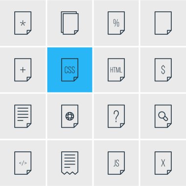 16 dosya simgeler vektör Illustration. Düzenlenebilir Pack Basic, yüzde, komut dosyası ve diğer öğeleri.