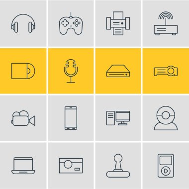 16 aygıt simgeler vektör Illustration. Medya düzenlenebilir Pack denetleyicisi, Joypad, akıllı telefon ve diğer öğeleri.