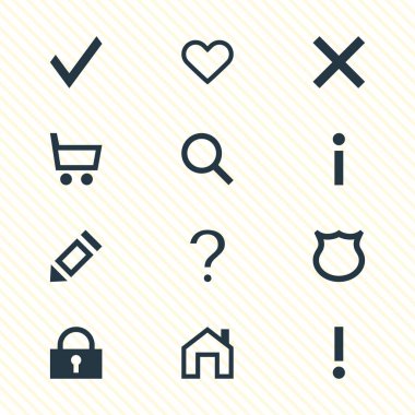 12 arabirim simgeler vektör Illustration. Yardım, Anasayfa, bilgi ve diğer öğeleri düzenlenebilir paketi.