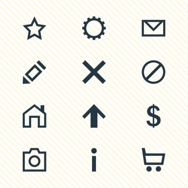 12 arabirim simgeler vektör Illustration. Anasayfa, mektup, el arabası ve diğer öğeleri düzenlenebilir paketi.