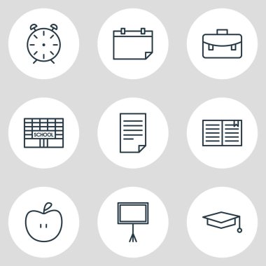 9 eğitim simgeler vektör Illustration. Düzenlenebilir paket yazma tablo, Portföy, tarihi ve diğer öğeleri.