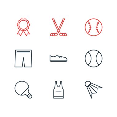 9 atletik simgeler vektör Illustration. Badminton, tenis, Pong ve diğer öğeleri düzenlenebilir paketi.