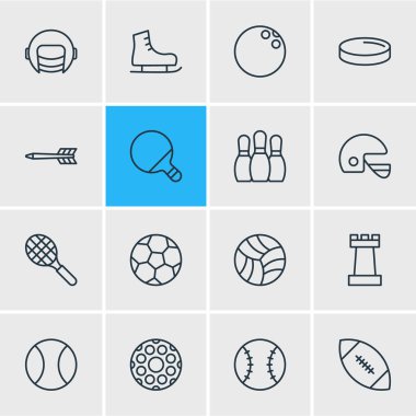 16 spor simgeler vektör Illustration. Bowling, Puck, buz çizme ve diğer öğeleri düzenlenebilir sürüsü.