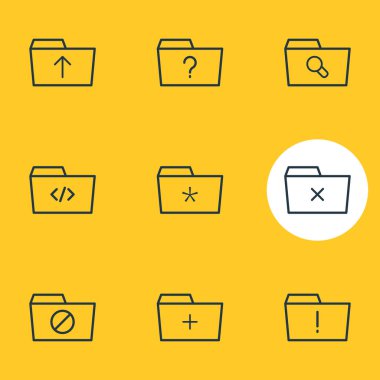 9 dosya simgeler vektör Illustration. Büyüteç'i, düzenlenebilir paket göndermek, önemli ve diğer öğeleri.