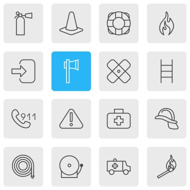 16 çok simgeler vektör Illustration. Merdiven, düzenlenebilir Pack ilk yardım, cankurtaran ve diğer öğeleri.