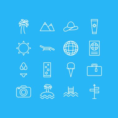 16 sezon simgeler vektör Illustration. Dünya, güneşli düzenlenebilir sürüsü, Hill ve diğer öğeleri.