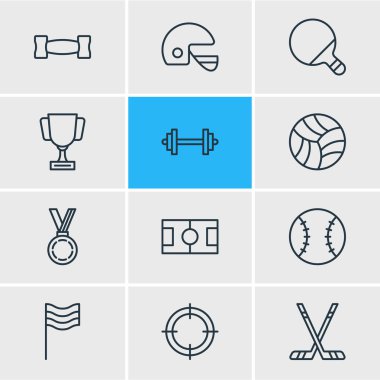 12 atletik simgeler vektör Illustration. Halter, oyun, Pong ve diğer öğeleri düzenlenebilir paketi.