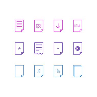 12 dosya simgeler vektör Illustration. Kodu, Basic, stil ve diğer öğeleri düzenlenebilir paketi.