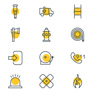 12 acil simgeler vektör Illustration. Siren, düzenlenebilir paket ilk yardım, Spike ve diğer öğeleri.