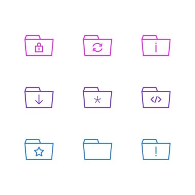 9 klasör simgeleri vektör Illustration. Komut dosyası, önemli düzenlenebilir sürüsü, bilgi ve diğer öğeleri.