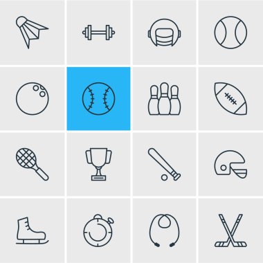 16 Fitness simgeler vektör Illustration. Buz önyükleme, hokey, vuruş ve diğer öğeleri düzenlenebilir paketi.