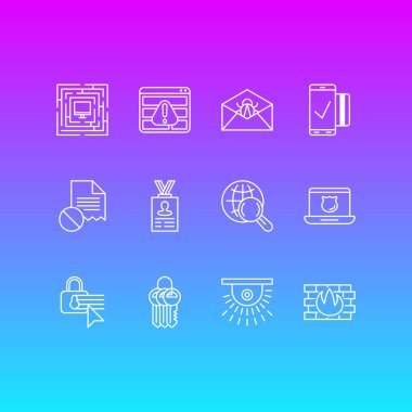 12 veri simgeler vektör Illustration. Düzenlenebilir paket anahtarı topluluk, hesap verileri, bozuk posta ve diğer öğeleri.