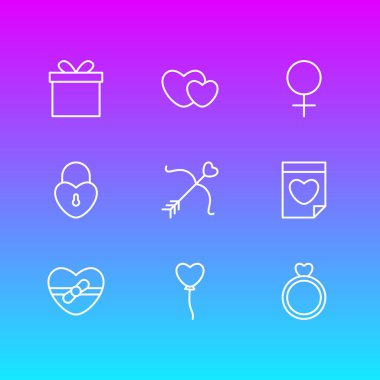 9 Amour simgeler vektör Illustration. Kilit, Sevgililer, Hearts ve diğer öğeleri düzenlenebilir paketi.