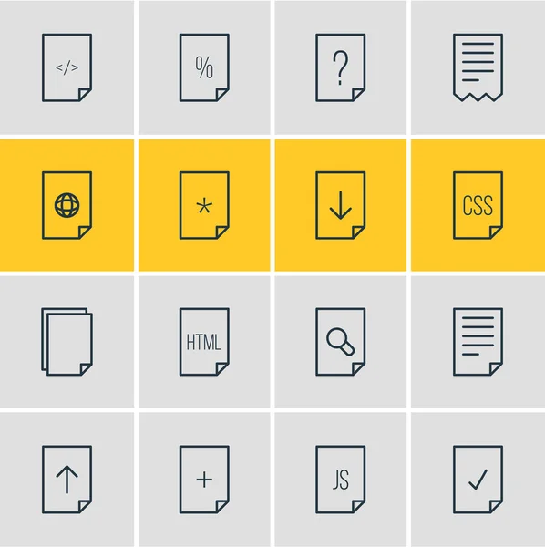Vector Illustration Of 16 Document Icons. Editable Pack Of HTML, Internet, Download And Other Elements. — Stock Vector