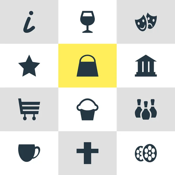 Ilustración vectorial de 12 iconos de check-in. Paquete editable de bolso, película, elementos del carrito de compras . — Archivo Imágenes Vectoriales