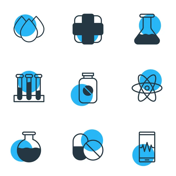 Векторна ілюстрація 9 медичних іконок. Елегантний пакет монітора телефону, дрібниці, фармацевтичних та інших елементів . — стоковий вектор