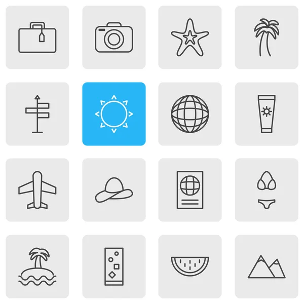 矢量图的 16 赛季图标。可编辑包的阳光明媚、 鸡尾酒、 棕榈和其他元素. — 图库矢量图片