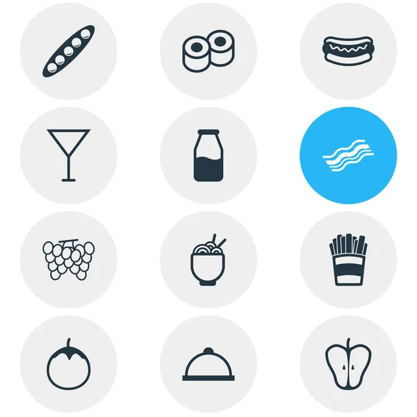 Illustrazione vettoriale di 12 icone che mangiano. Pacchetto modificabile di Jonagold, Martini, patate e altri elementi . — Vettoriale Stock