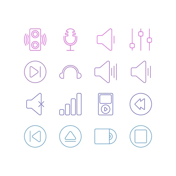 Illustration vectorielle de 16 icônes musicales. Pack modifiable de rembobinage, stabilisateur, éléments ultérieurs et autres . — Image vectorielle