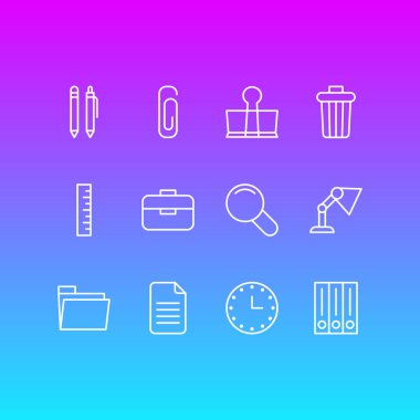 12 aletleri simgeler vektör Illustration. Düzenlenebilir paket metre, ataç, ışığı ve diğer öğeleri.