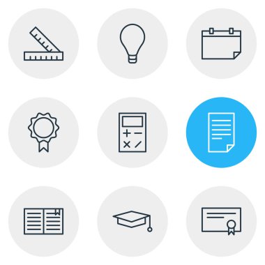 9 bilim simgeler vektör Illustration. Kupa, Cap, düzenlenebilir Pack hesaplamak ve diğer öğeleri.