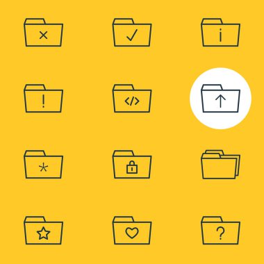 12 belge simgeler vektör Illustration. Klasörler, kapalı, bilgi ve diğer öğeleri düzenlenebilir paketi.